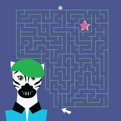 Maze labyrinth game Zebra vector illustration. Square format puzzle for kids