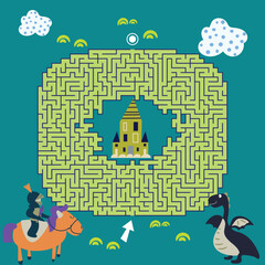 Maze labyrinth game Fairy Tale vector illustration. Square format puzzle for kids