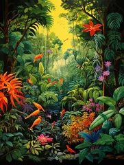 Fotobehang Jungle Critters Playful Children's Room & Rainforest Landscape Art © Michael