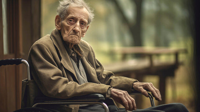 Anciano triste y abandonado en un hogar de ancianos.