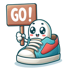 Ready Set Go! - Cheerful Sneaker Mascot with Sign