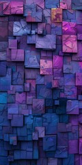 Abstract Textured Colorful Tiled Wall in the Style of Luminous 3D Objects - Dark Violet and Sky Blue Cubist Geometric Fragmentation Digitally Enhance Background created with Generative AI Technology