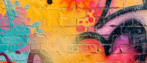 Obraz premium Vibrant Graffiti Art on Brick Wall Captures Colorful Urban Expression and Street Art Aesthetics
