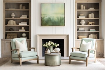 Mint-Colored Chairs and Fireplace: Rustic Chic Home Design Inspiration