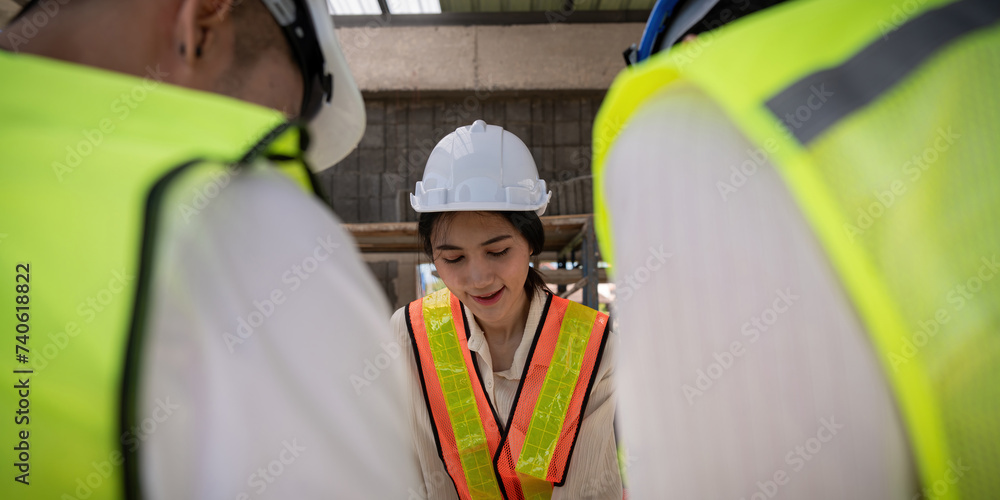 Aufkleber construction concept of engineer or architect meeting for project working with partner and engineeri