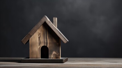Obraz na płótnie Canvas Miniature wooden home against a black background. Investment, Property, and Real Estate concept