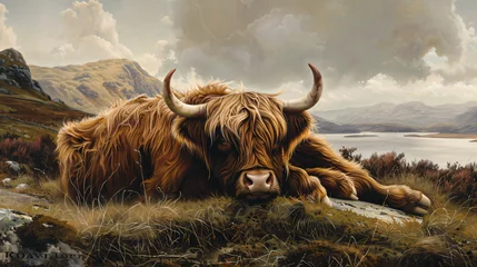 Crédence de cuisine en verre imprimé Highlander écossais A highland cattle cow resting