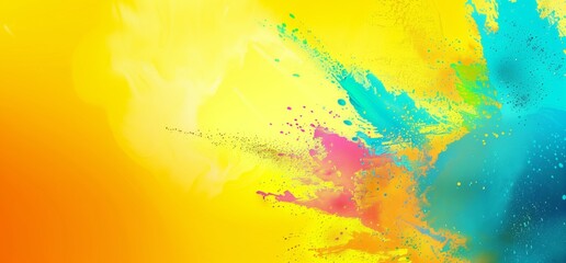 Colorful holi background wallpaper with paint and splashes of paint, yellow and aquamarine, motion blur panorama, smooth and curved lines, sunny impressionism, angular brushstrokes and contras. - obrazy, fototapety, plakaty