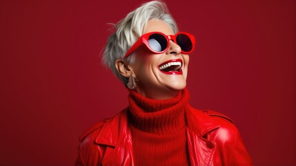 Fashionable Senior Lady in Red