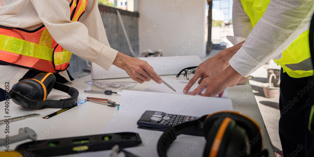 Aufkleber construction concept of engineer or architect meeting for project working with partner and engineeri