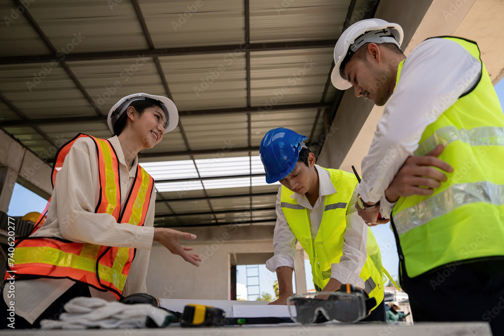 Aufkleber construction concept of engineer or architect meeting for project working with partner and engineeri