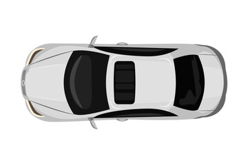 White car from top view isolated on white background. Delivery automobile. Sedan icon. Vehicle overhead. Small suv. City transport. Car rental or insurance. Stock vector illustration