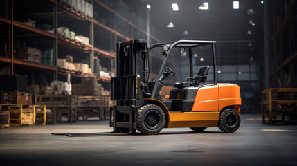 Forklift Ready for Cargo in Spacious Warehouse
