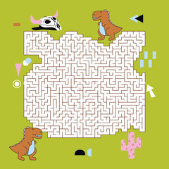 Maze labyrinth game Dino vector illustration. Square format puzzle for kids
