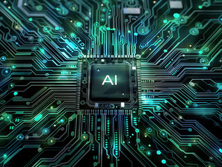 AI, Artificial Intelligence chipset processor on circuit board working on data analysis, machine learning and futuristic technology concept, Generative AI - obrazy, fototapety, plakaty