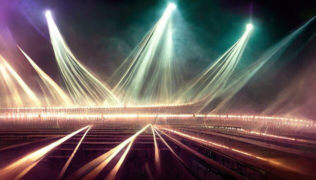 trails on the bridge at night wallpaper Bright stadium arena lights and smoke