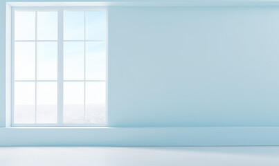 Minimalist empty room with large window and natural light