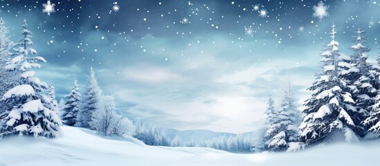 Obraz na płótnie Canvas visible from the hills, a bright blue starry sky on a snowy winter night.