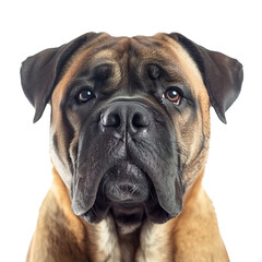 Obraz premium front view close up of a Bullmastiff face isolated on a white background