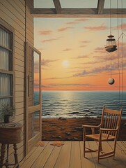 Nautical Sunrise: Vintage-Inspired Seaside Morning Dawn Painting