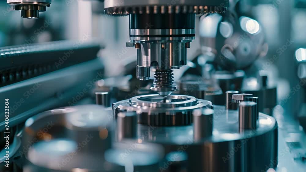Poster a macro shot of a specialized machine in a microfactory representing the innovation and creativity t