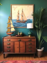 Nautical Frame: Vintage Nautical Seaside Art - Framed Landscape Print Retro Coast Decor