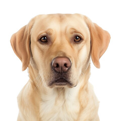 front view close up of a Labrador Retriever face isolated on a white background
