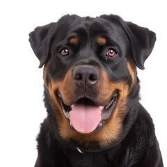 front view close up of a Rottweiler face isolated on a white background