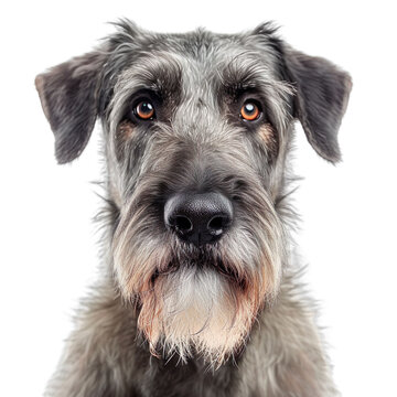 front view close up of a Irish Wolfhound face isolated on a white background