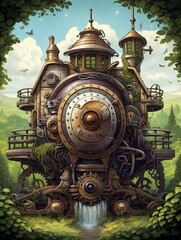 Whimsical Steampunk Farmhouse: Rustic Gear Art in the Steam-Powered Countryside