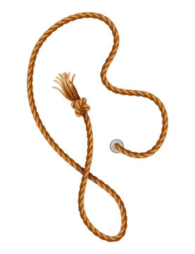 Knotted ropes with tassels and holes. Knot cord curve, rope sailor marine. Curtain tassels, realistic rope elements. Isolated marine twisted loops. Vector illlustration