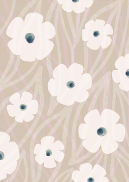Flowers pattern background artwork. Botanical illustration neutral colors