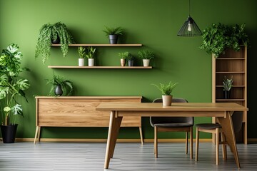 Green Wall Plant Decor: Beautiful Wooden Dining Table Designs Room Setting