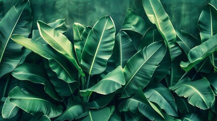 Fototapeta na wymiar tropical banana leaf texture, large palm foliage nature dark green background