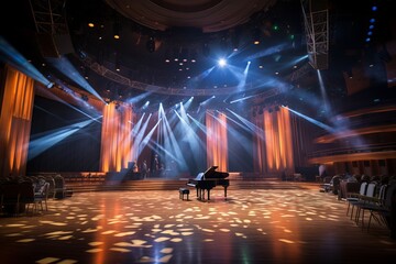  Set the stage for a night of musical brilliance with a concert hall background, showcasing the...