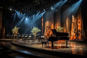Set the stage for a night of musical brilliance with a concert hall background, showcasing the beauty of the venue's interior, Generative AI - obrazy, fototapety, plakaty