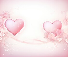 Two pink hearts with flowers on a pink background. Generative AI.