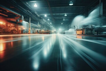 Industrial factory with motion blur. Generative AI.
