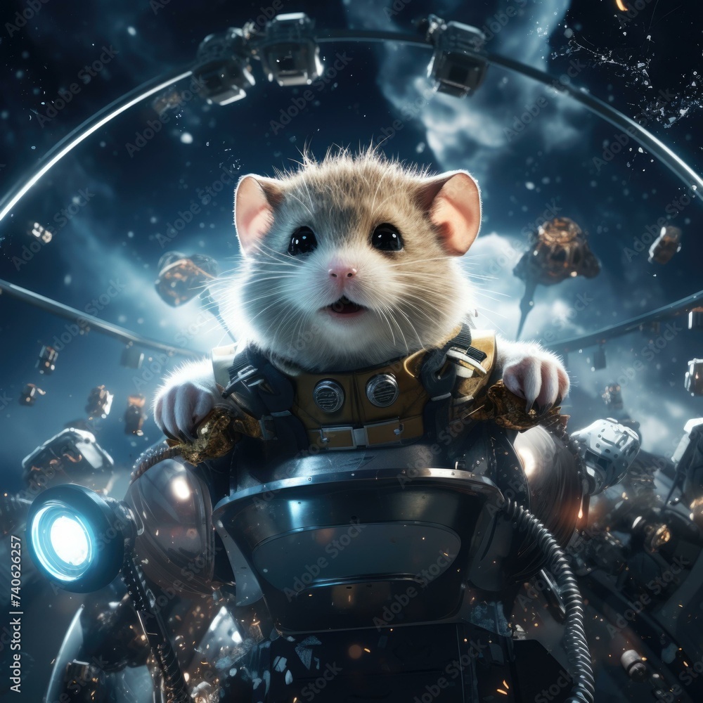 Poster a mouse in a space suit riding on a rocket. generative ai.