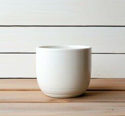 Fototapeta na wymiar White ceramic cup on wooden table. Generative AI.
