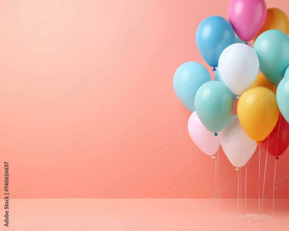 Wall mural Colorful balloons on a pink background. Generative AI.