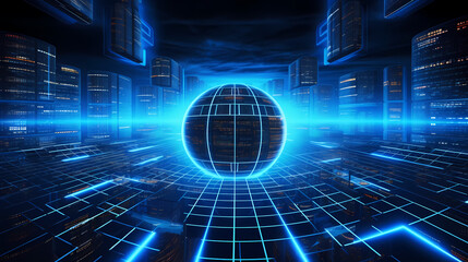 Artificial intelligence background, blockchain managed domain electronic devices network blue background