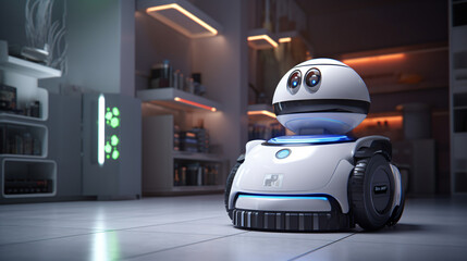 A housekeeping robot with a vacuum cleaner.