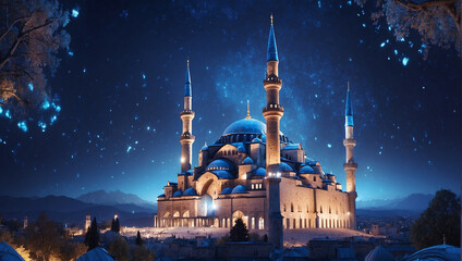 Naklejka premium blue mosque at night