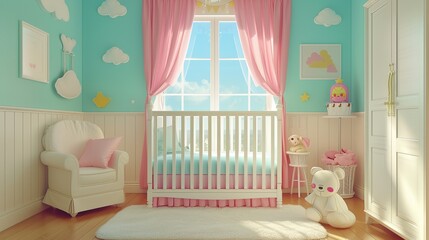 Obraz na płótnie Canvas Baby room interior with comfortable crib