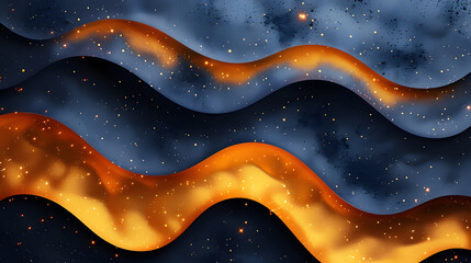 Golden and Dark Blue Starry Night Waves: A Mesmerizing Blend of Colors Under a Sparkling Sky