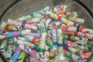 Colorful Japanese fortune paper, also known as 