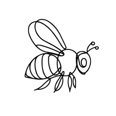 bee, illustration in vector style, simple continuous line drawing, minimalism, on a white background	