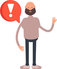 Beard Man Character and Error Sign
