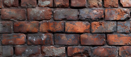 This photo showcases a close-up view of a burgundy brick wall, constructed using old bricks.